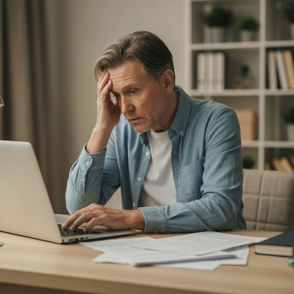 Person feeling overwhelmed while researching assisted living options